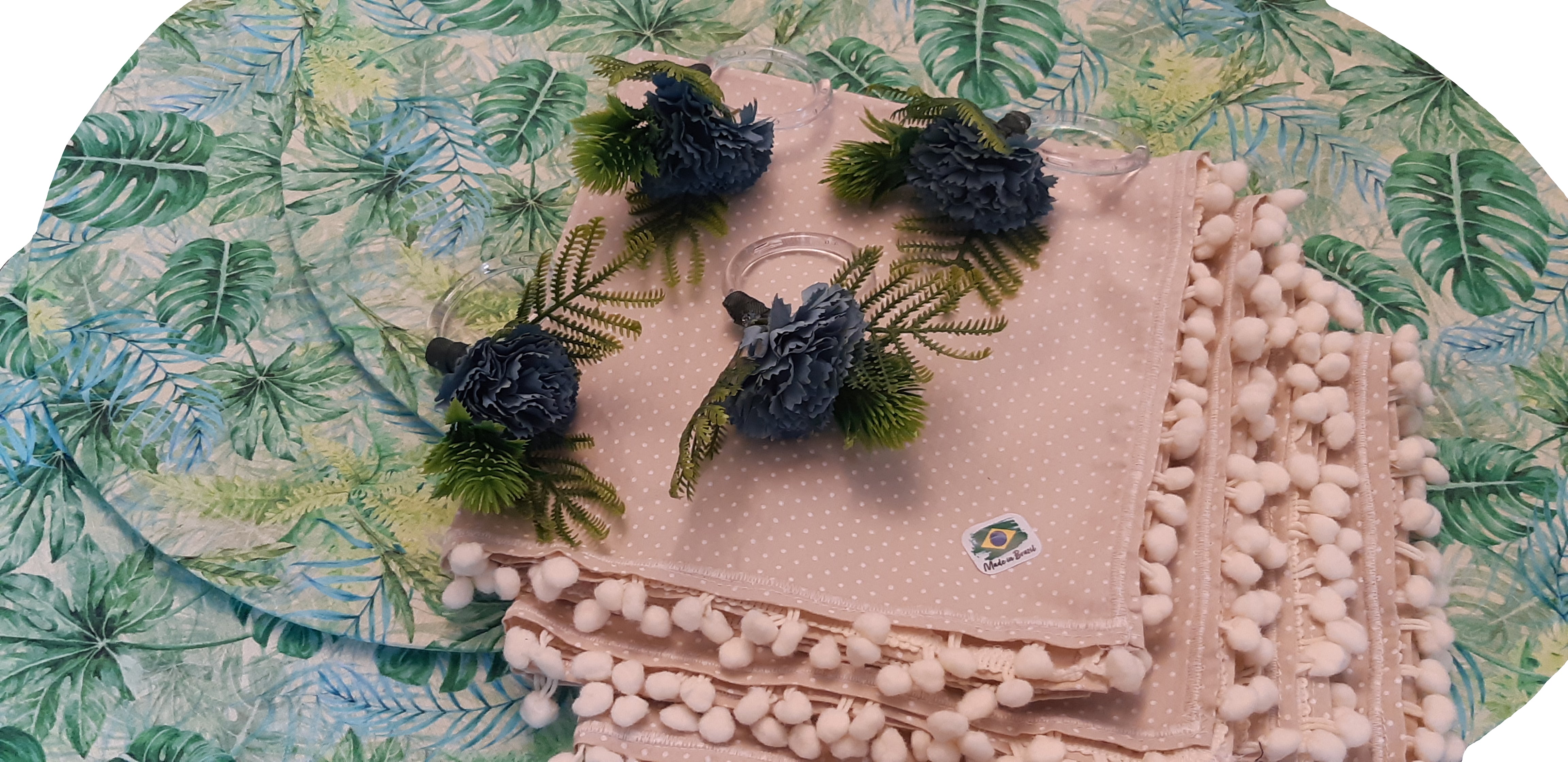 Handcrafted 4-Piece MDF Sousplat Set with Washable Leaf Fabric Covers, Napkins, and Rings for Table Decor