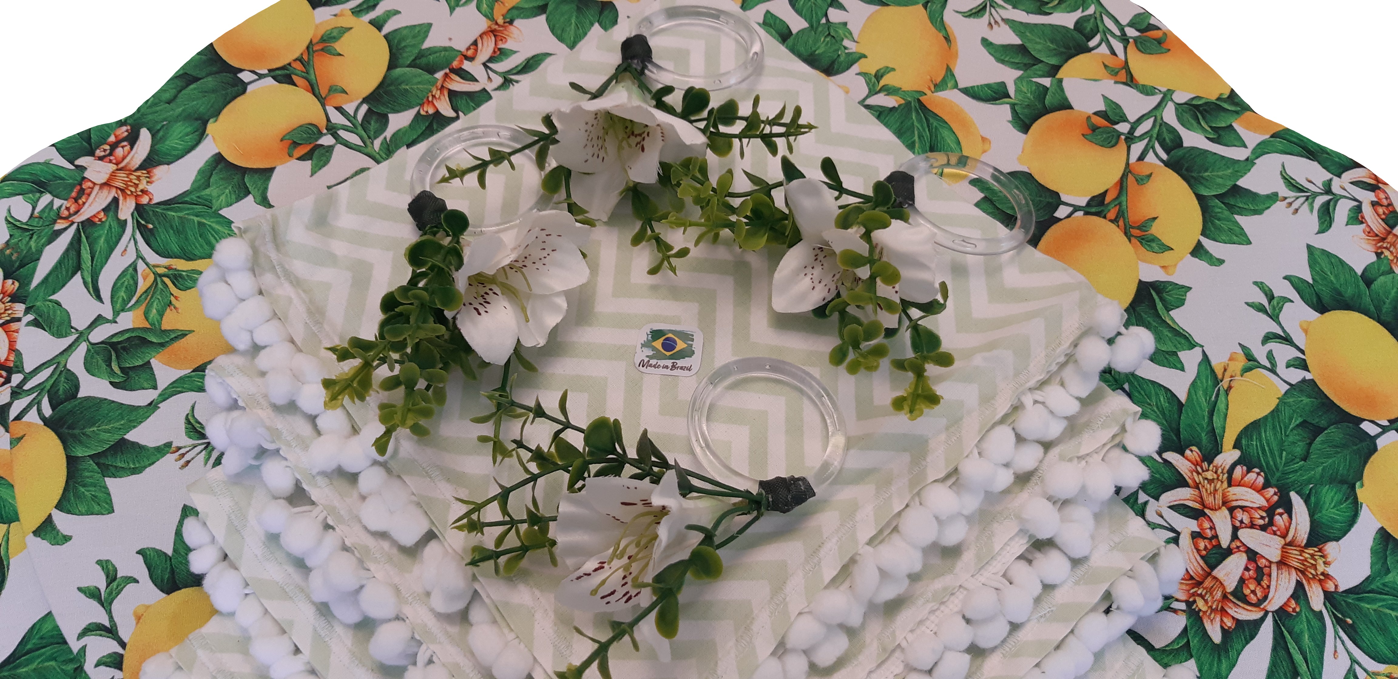 Handcrafted 4-Piece MDF Sousplat Set with Washable Lemon Fabric Covers, Napkins, and Rings for Table Decor