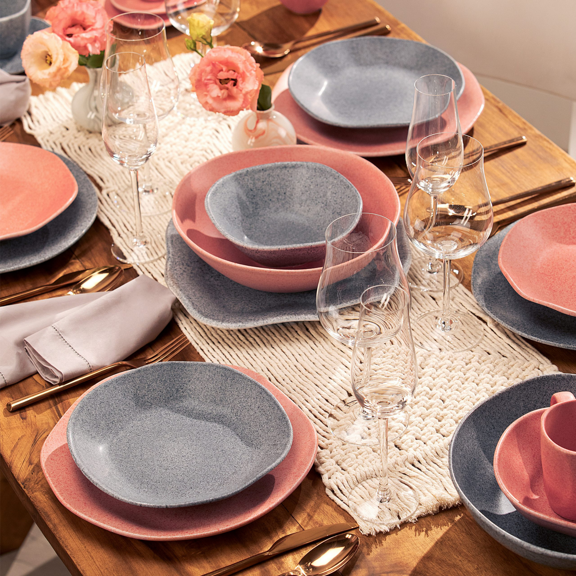 FINAL SALE - Ryo Granite 20 Pieces Dinnerware Set Service for 4 - Satin Effect