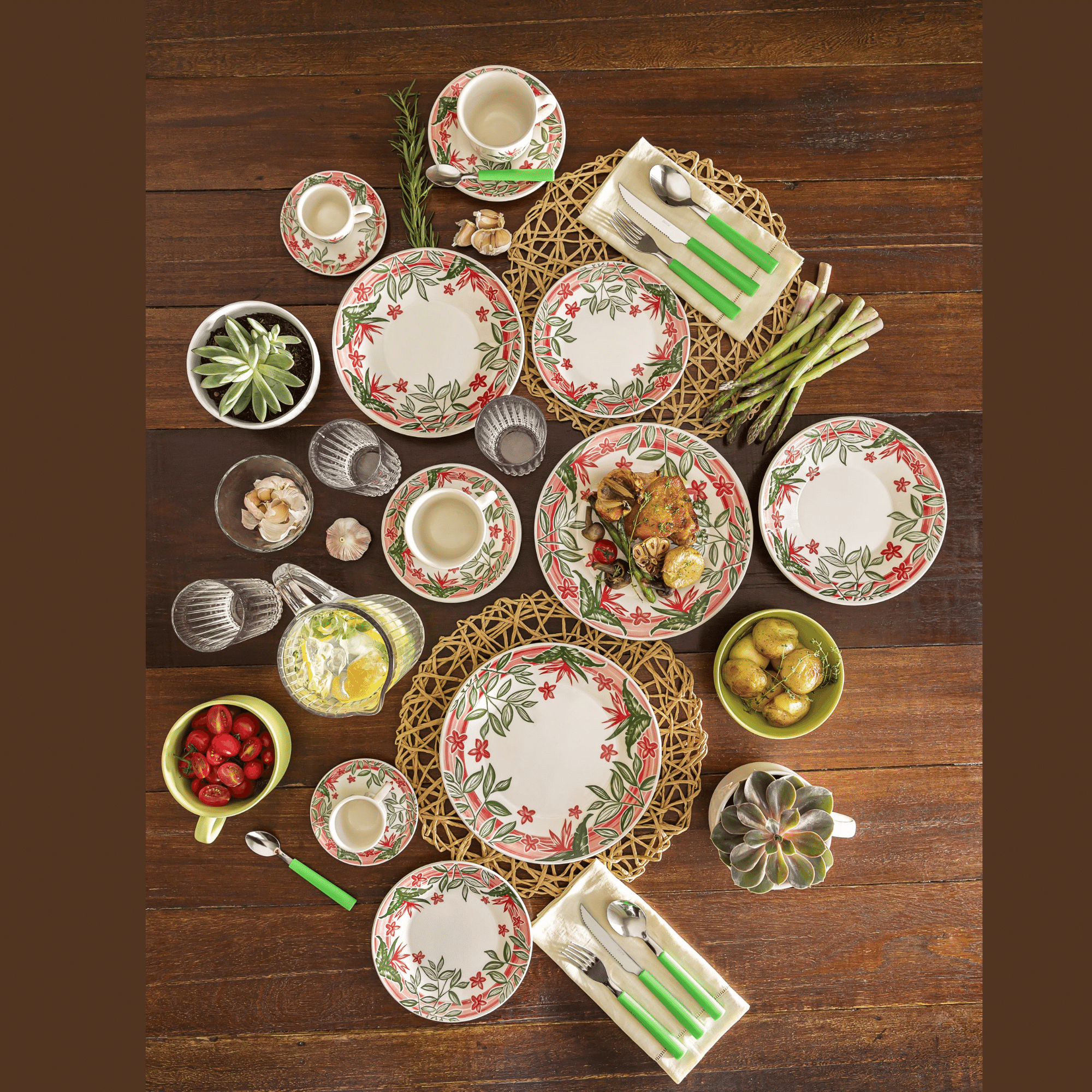 FINAL SALE - Donna Tropical Garden 20 Pieces Dinnerware Set Service for 4