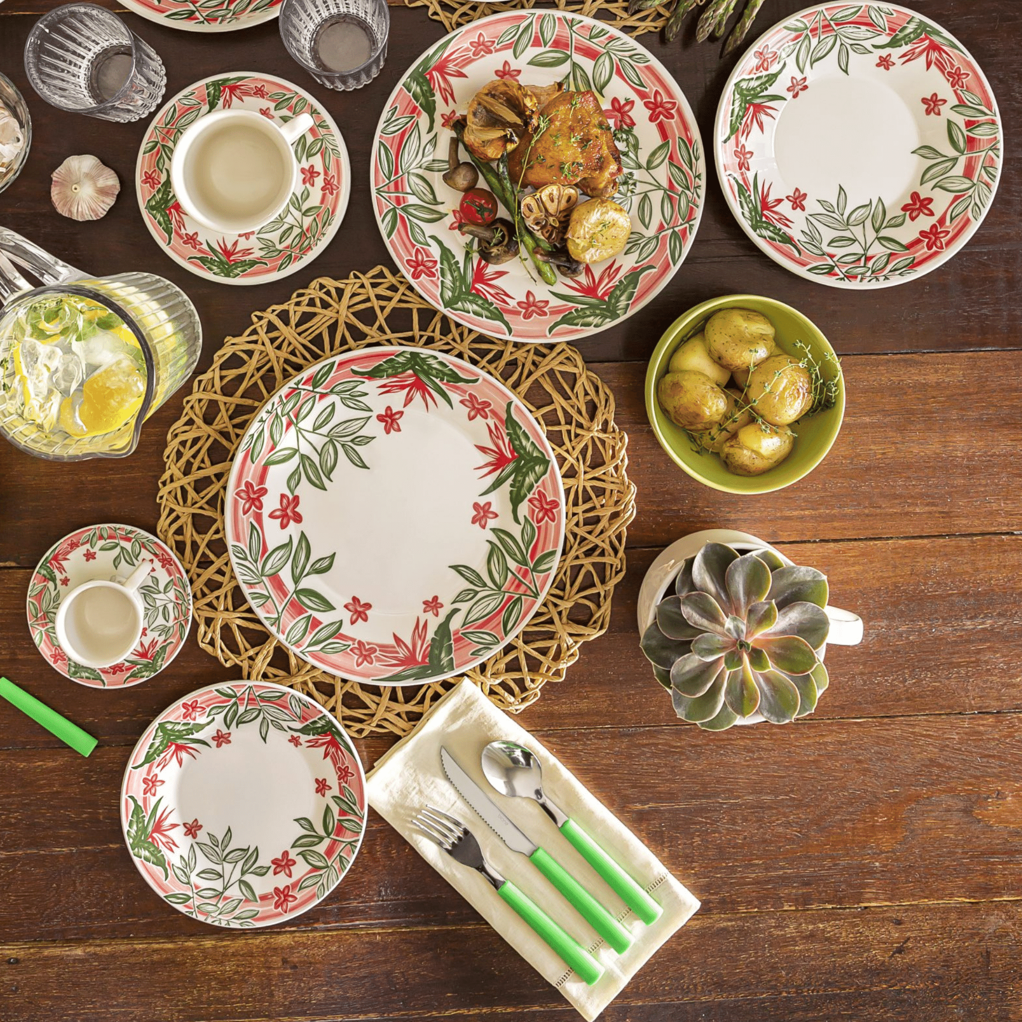 FINAL SALE - Donna Tropical Garden 20 Pieces Dinnerware Set Service for 4