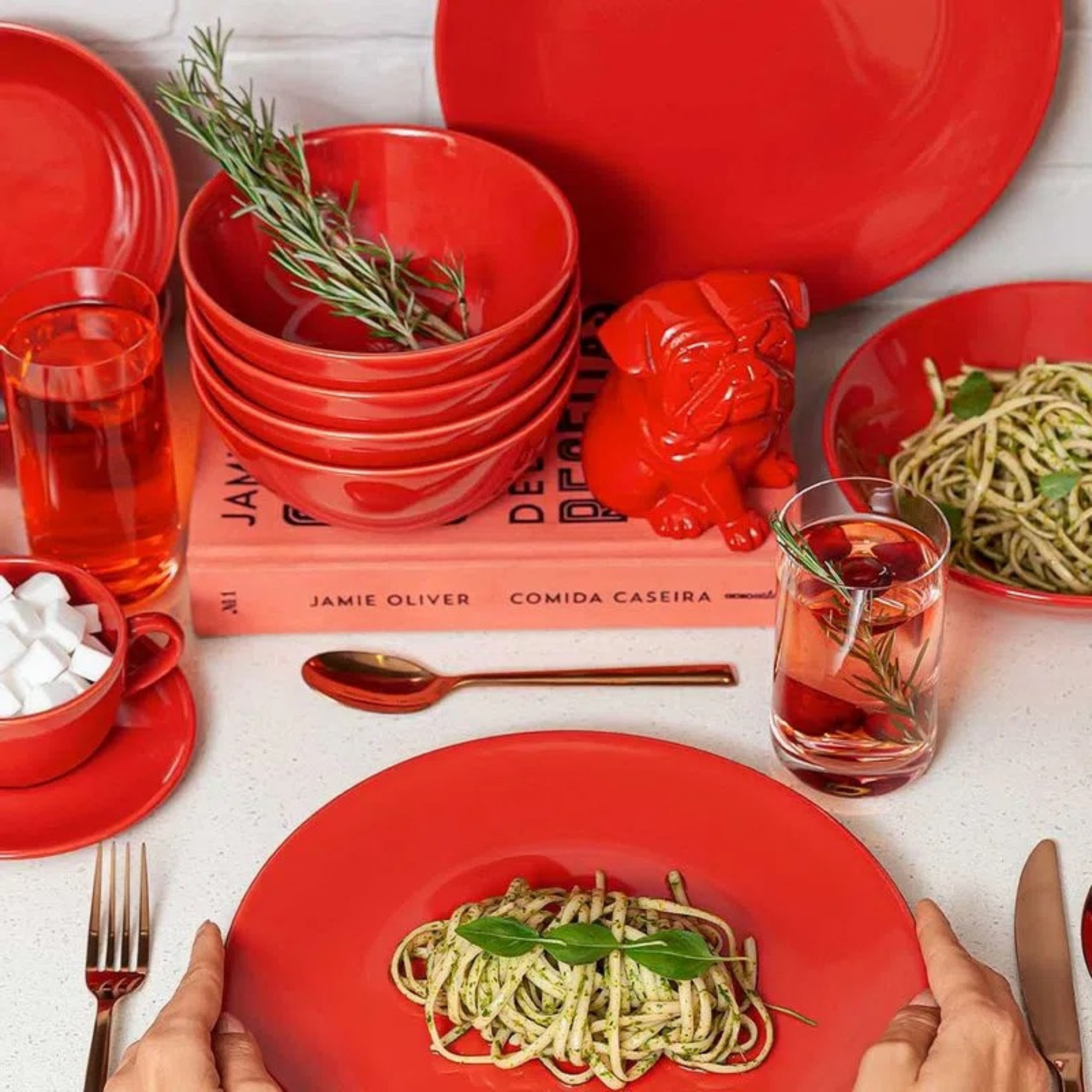 FINAL SALE - Unni Red 20 Pieces Dinnerware Set Service for 4
