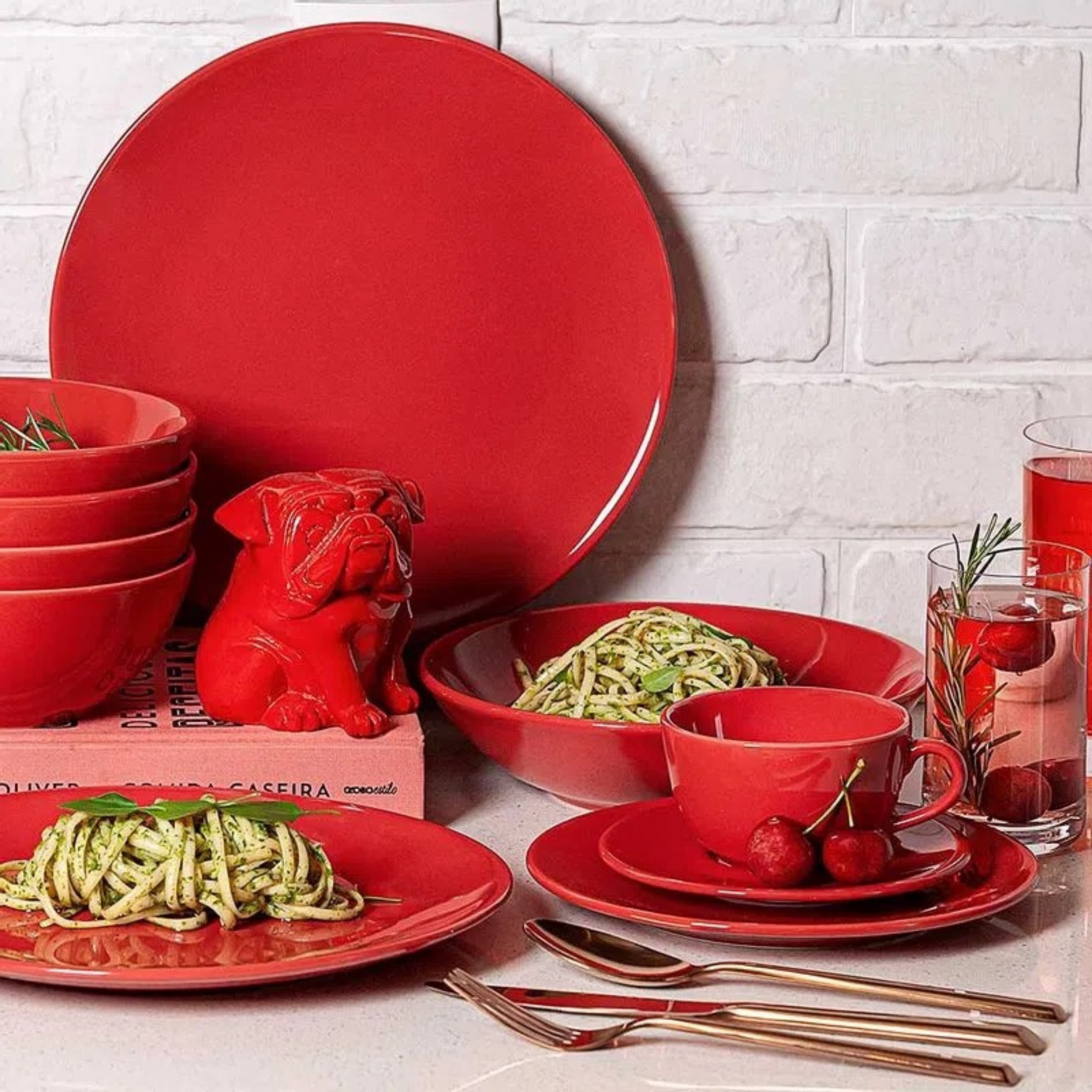 FINAL SALE - Unni Red 20 Pieces Dinnerware Set Service for 4