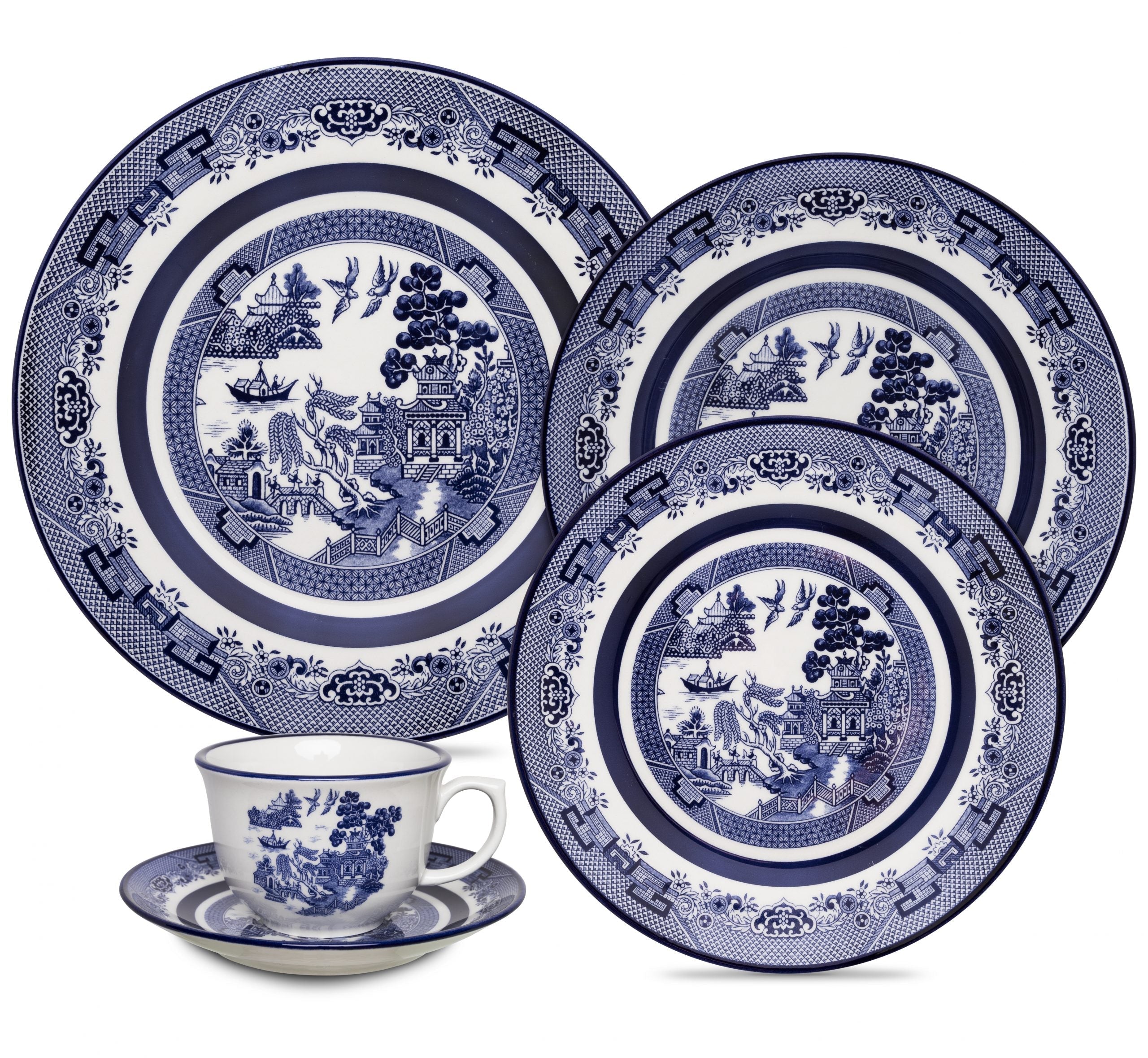 FINAL SALE - Flamingo Blue Willow 30 Pieces Dinnerware Set Service for 6