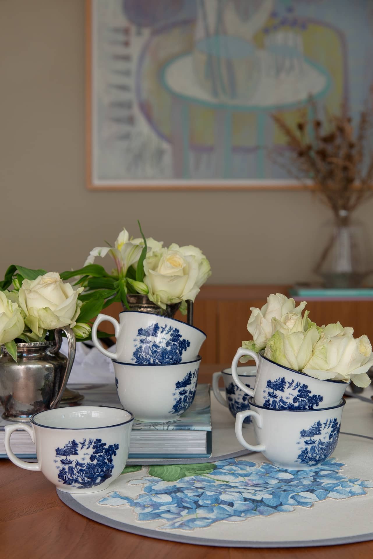 FINAL SALE - Flamingo Blue Willow 30 Pieces Dinnerware Set Service for 6