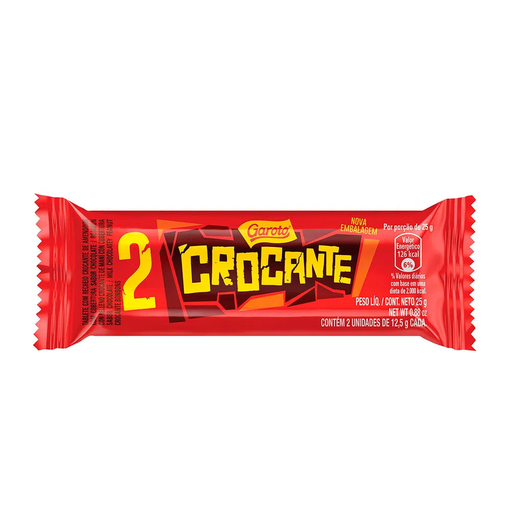 GAROTO - "CROCANTE" Tablette de chocolat - 2 unités de 12.5 g