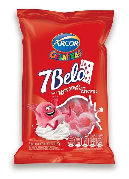ARCOR - "7 Belo" bala de gelatina sabor morango com creme - 70g