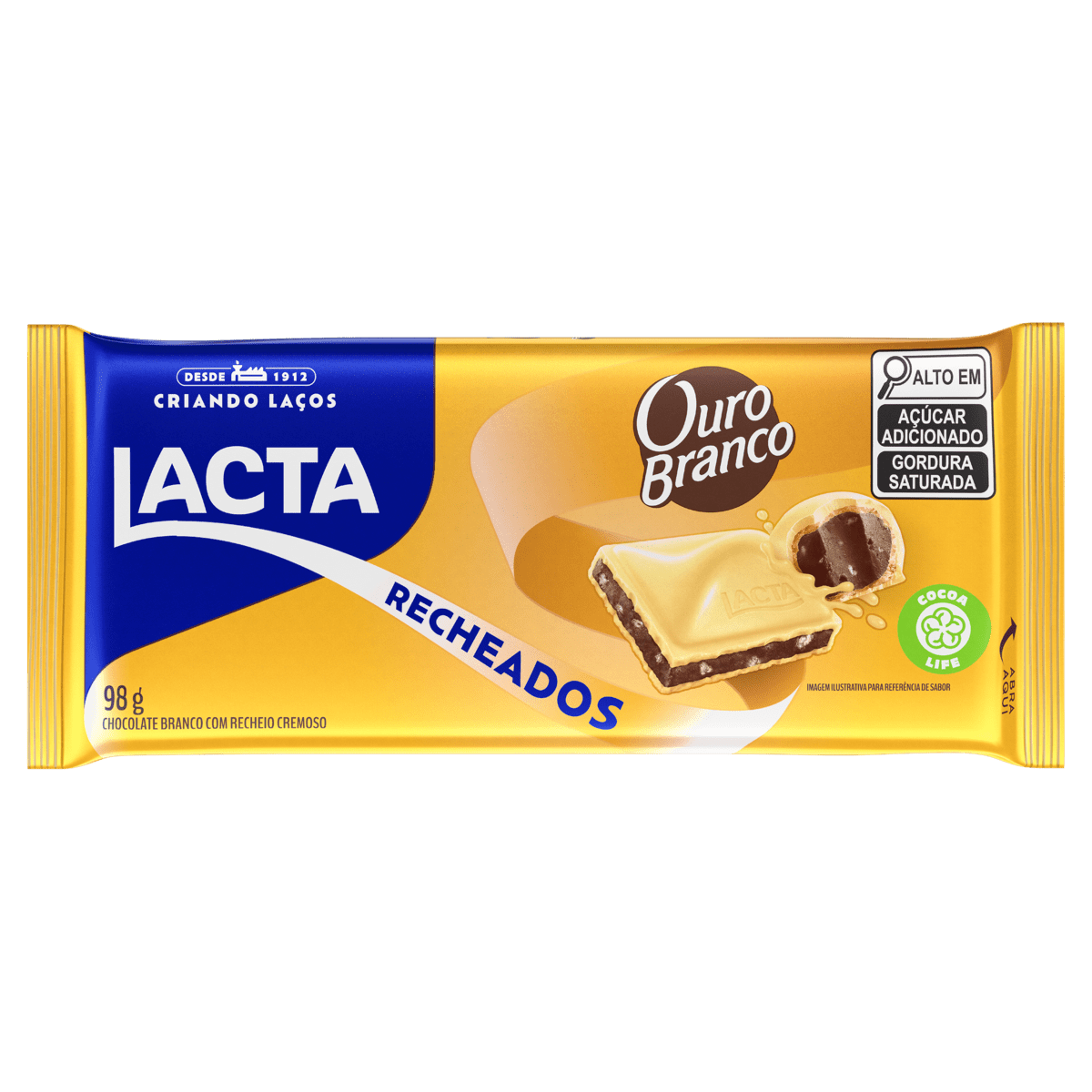 LACTA - Barra recheada de chocolate Ouro Branco - 98g