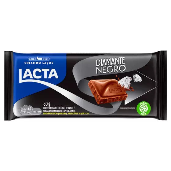 LACTA - Barra de Chocolate Com Crocante "Diamante Negro" 80g **ESPECIAL: VENC 07/10/2023**