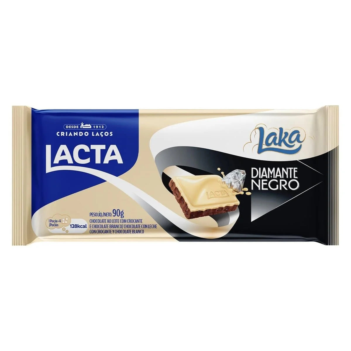 LACTA - Barra de Chocolate Com Crocante "Diamante Negro" e LAKA 80g 