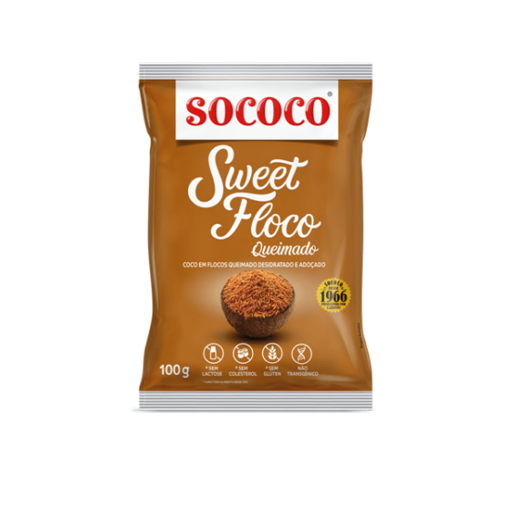 SOCOCO - Sweet floco queimado coco em flocos queimado desidratado e adoçado - 100g