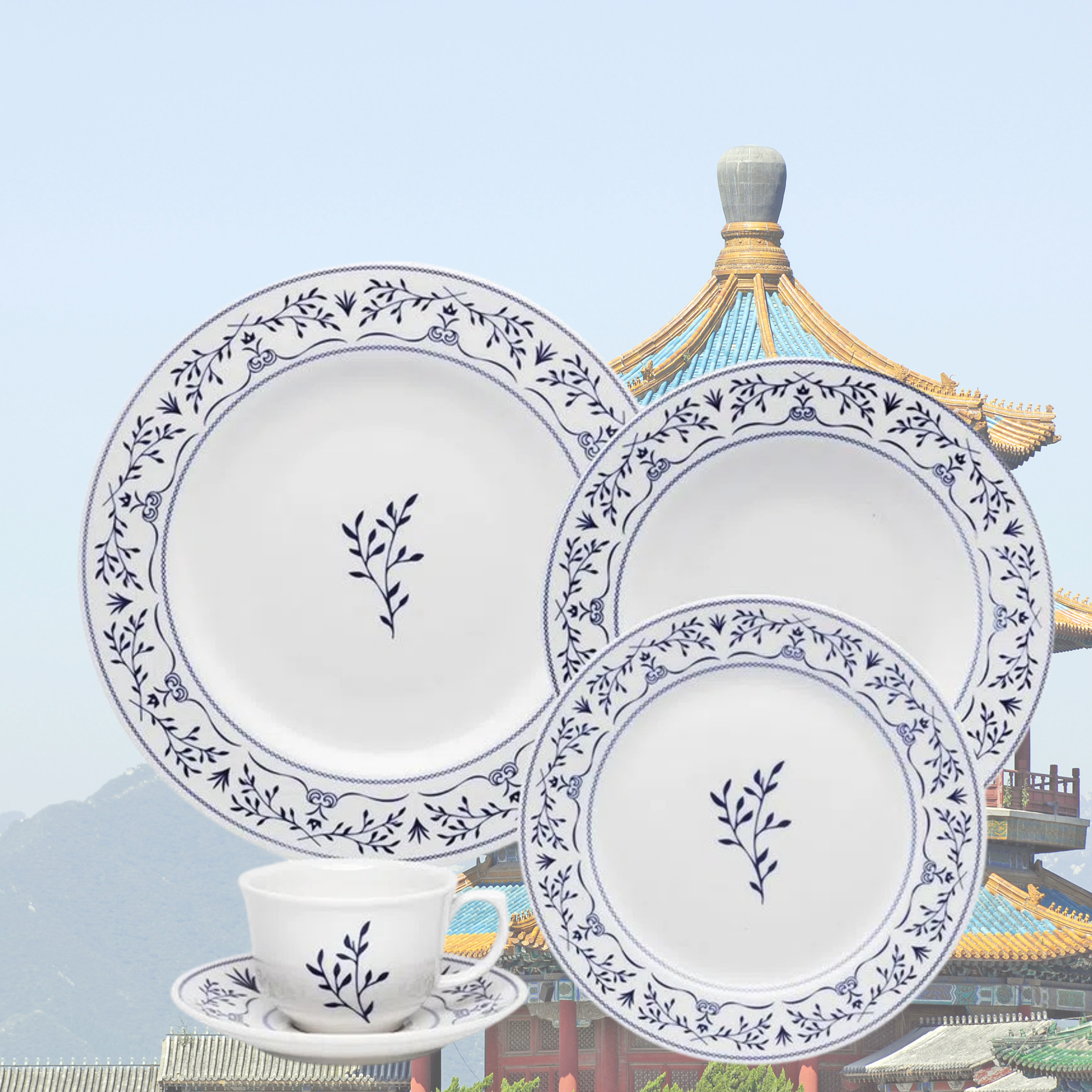 Flamingo Ming 30 Pieces Dinnerware Set Service for 6