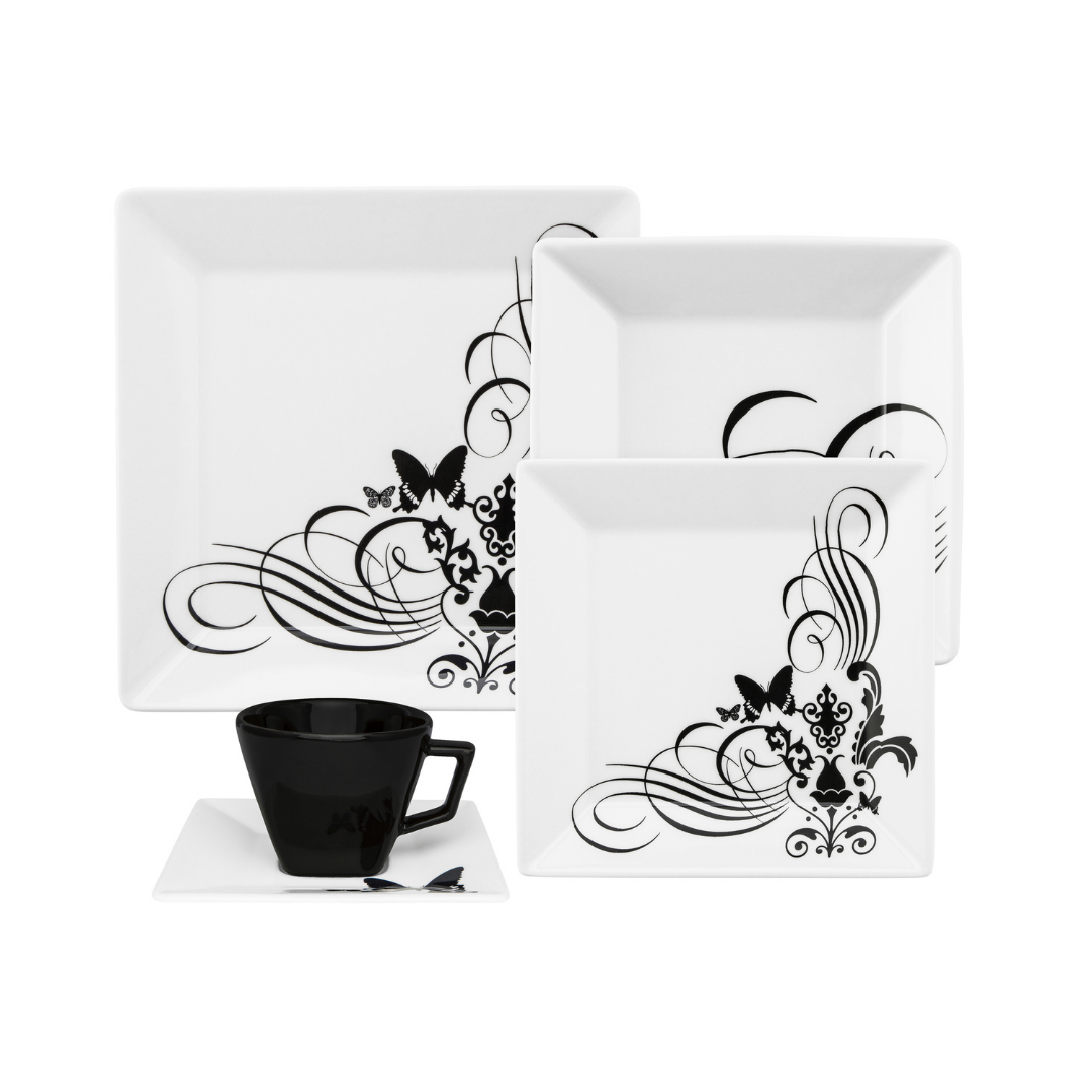 FINAL SALE - Quartier Butterfly Tattoo 20 Pieces Dinnerware Set Service for 4