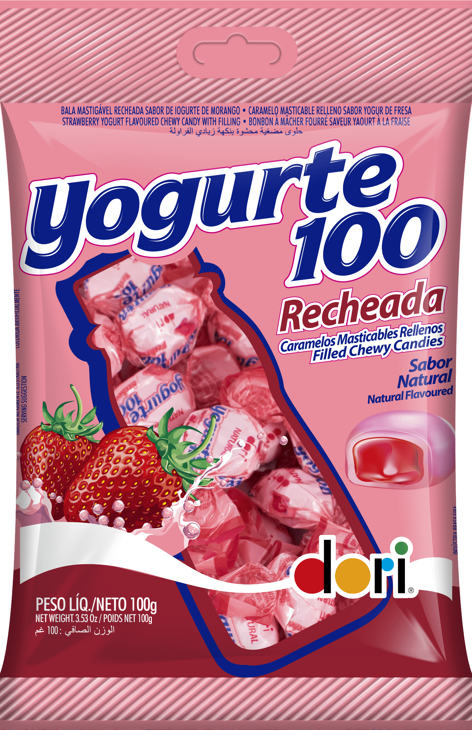 DORI - Bala de iogurte de morango recheada - 100g