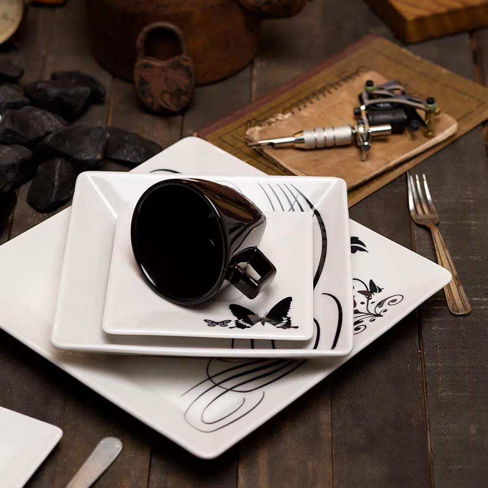 FINAL SALE - Quartier Butterfly Tattoo 20 Pieces Dinnerware Set Service for 4
