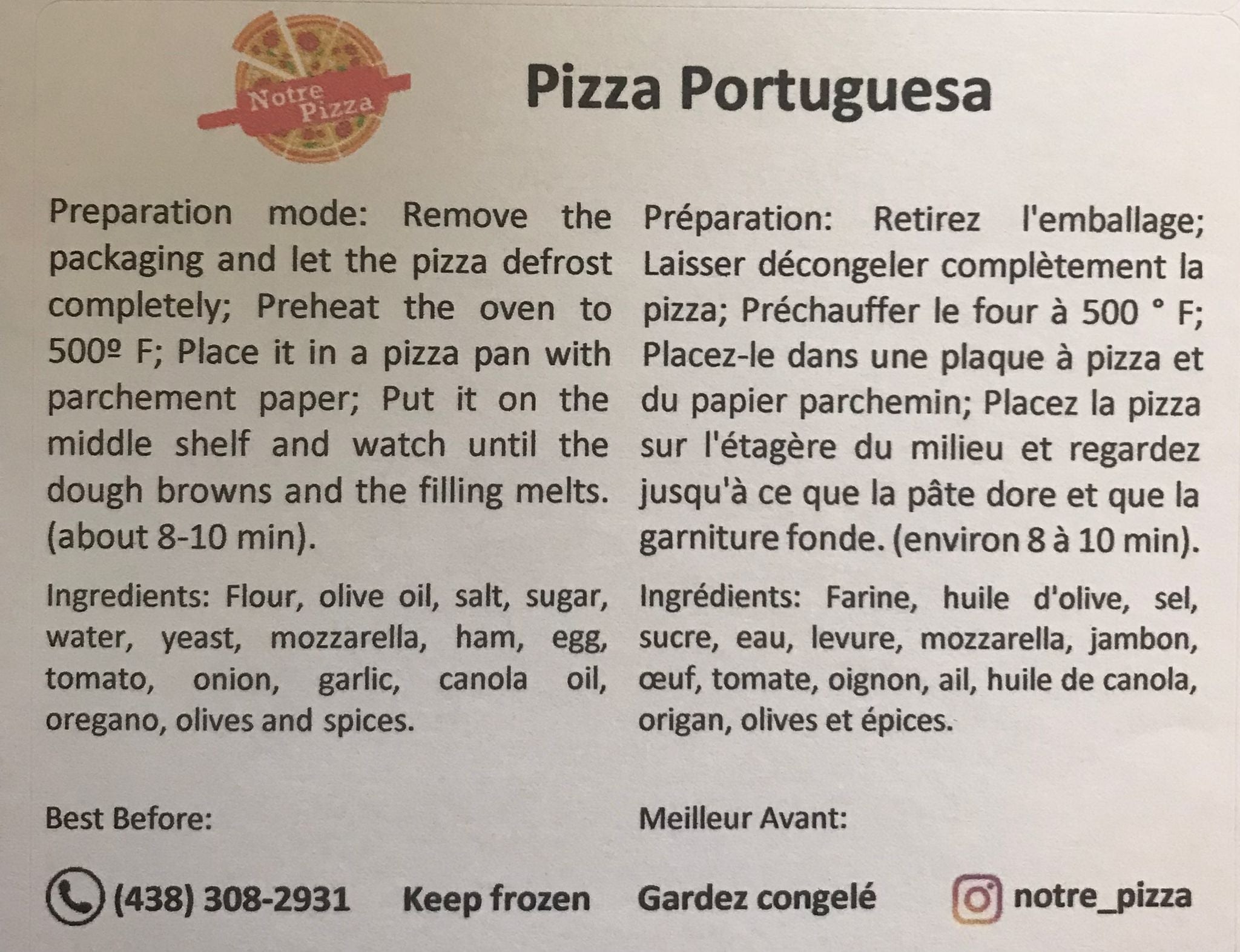 NOTRE PIZZA - Pizza Caseira - Portuguesa