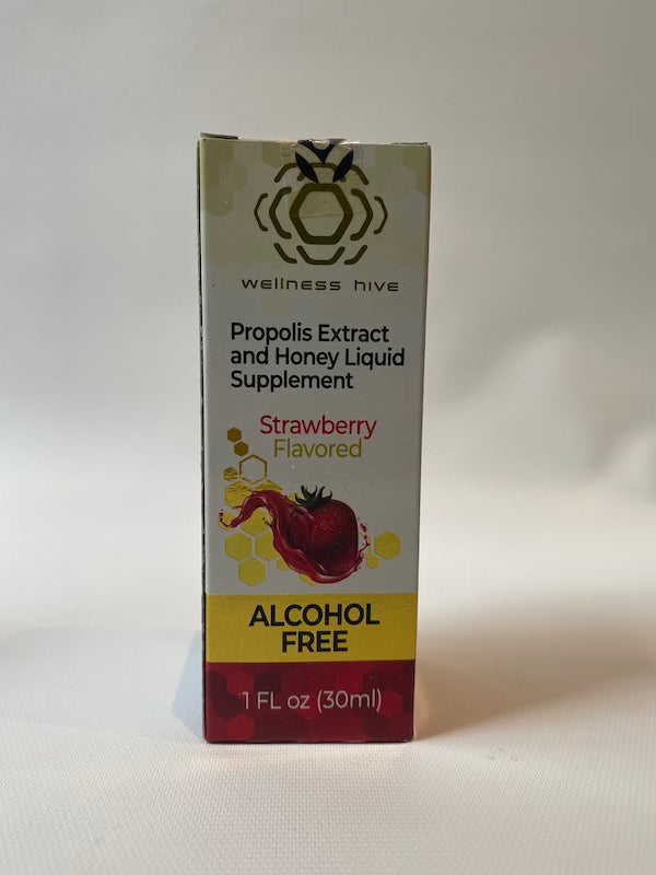 WELLNESS HIVE - Supplément liquide à l'extrait de propolis et au miel - Aromatisé à la fraise et sans alcool